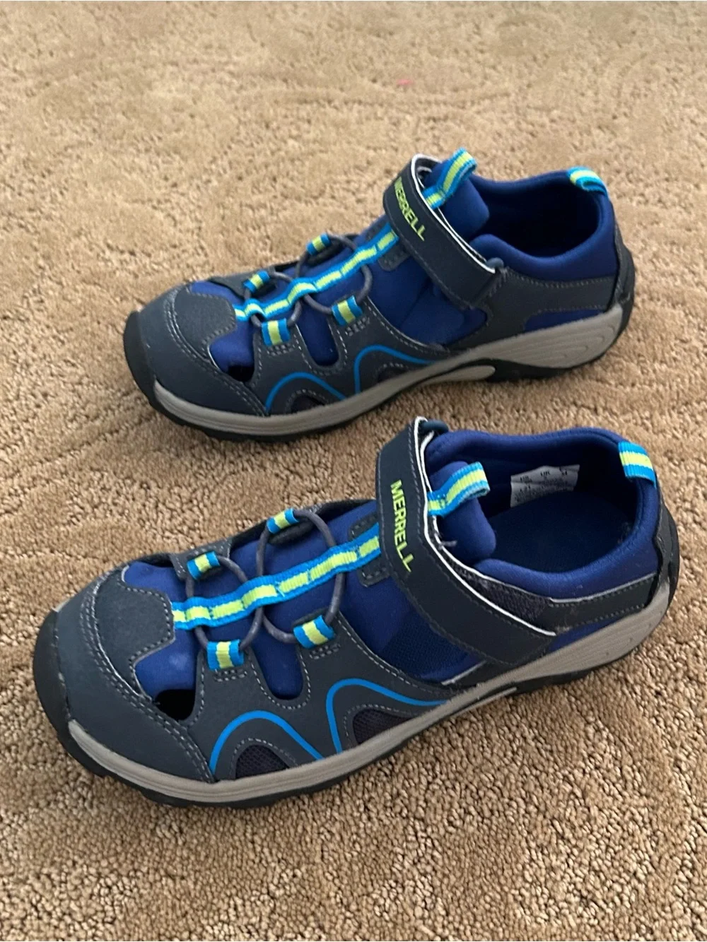 Merrell Kids Navy and Bright Blue Sport Sandal with Lime Accents